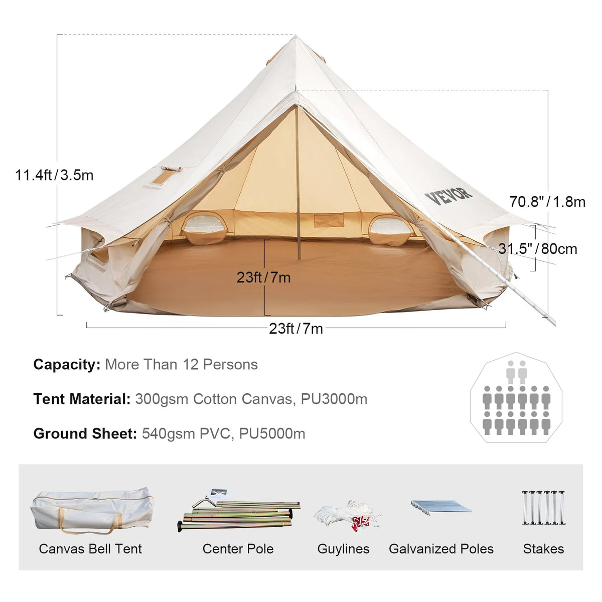 Canvas Bell Tent with Stove Jacket Waterproof 4 Seasons W46120