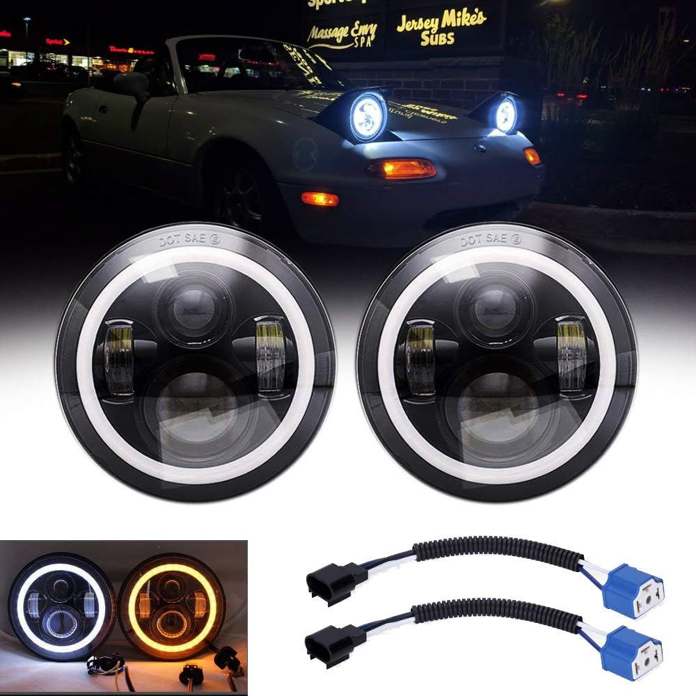 90-97 Mazda Miata MX5 Pair Full LED Headlight Halo Angel Eye White DRL Amber Turn High Low Beam Pack of 2 A788043
