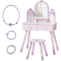 Purple Kids Vanity Set with Mirror, Chair and Storage Drawers T190