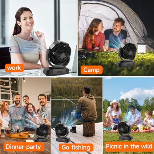 Camping Fan with LED Lantern, 40000mAh Rechargeable Portable Fan with Remote, Black R735