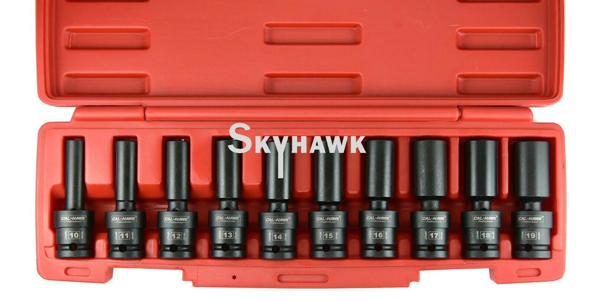 10 PC 1/2" Drive Universal Swivel Deep Impact Socket Set (Metric) K363