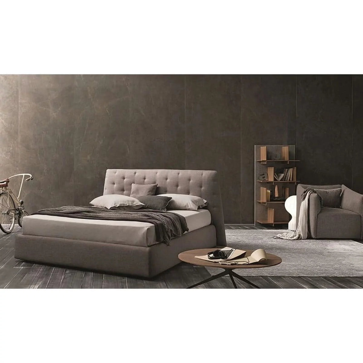 Taupe Gray Fabric Queen Size Storage Bed T1903