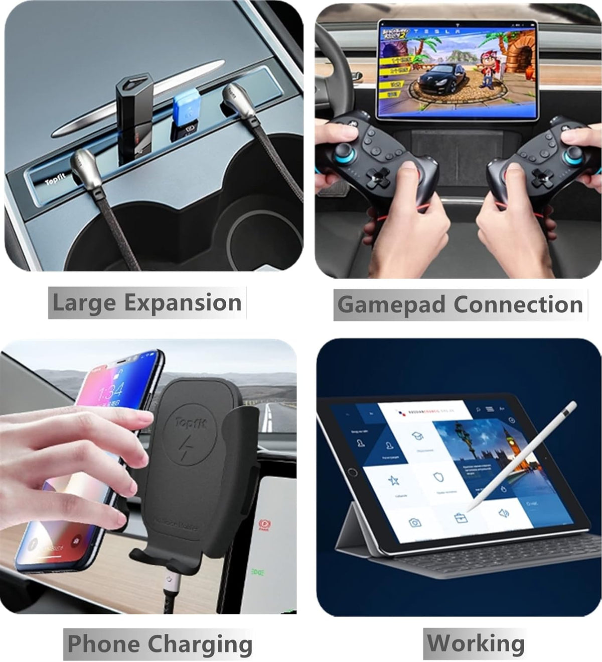 Black Pack of 2 USB Hub Center Console Adapter for Tesla Model Y Model 3 O3583