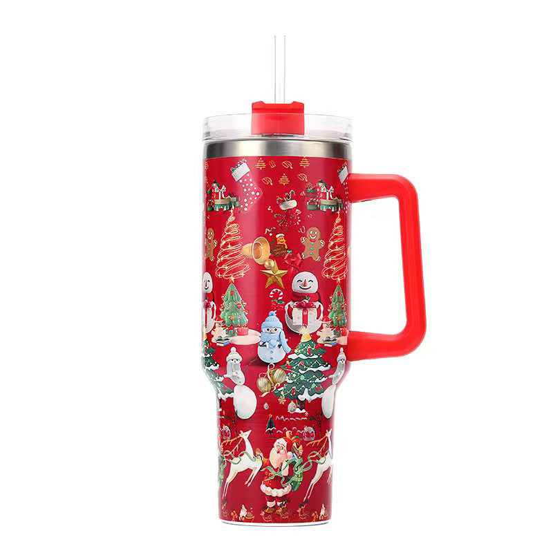 40oz Stainless Steel Water Cup with Handle and Straw Lid E6569