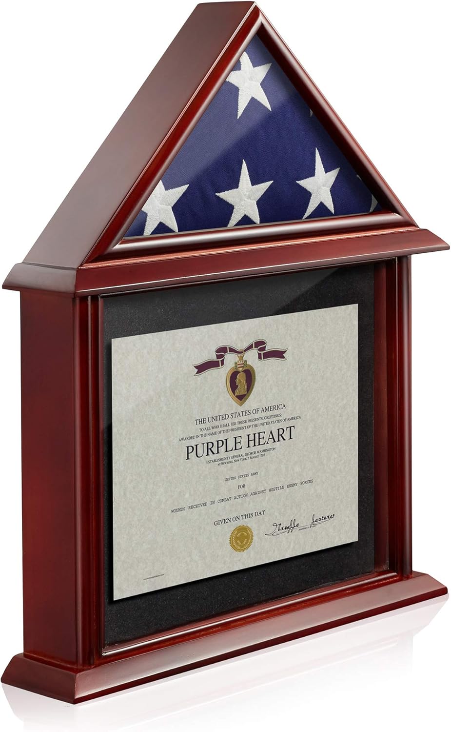 Flag and Certificate Shadow Box Display Case Solid Wood Mahogany Finish H161807