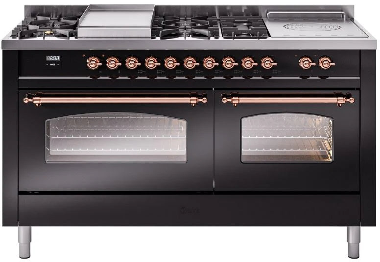 60 Dual Fuel Natural Gas Range Glossy Black with Copper Trim K40373