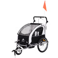 2-in-1 Double Child Two-Wheel Bicycle Cargo Trailer with 2 Safety Harnesses, Green X749