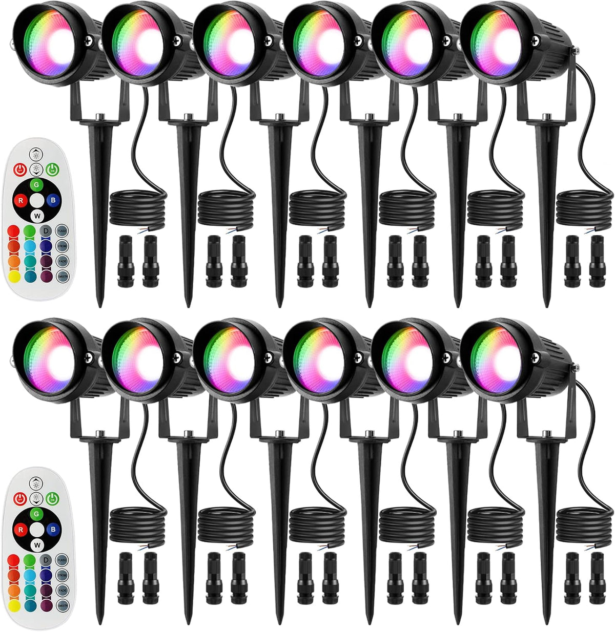 12 Pack 8W RGB Low Voltage LED Landscape Spotlights C5305
