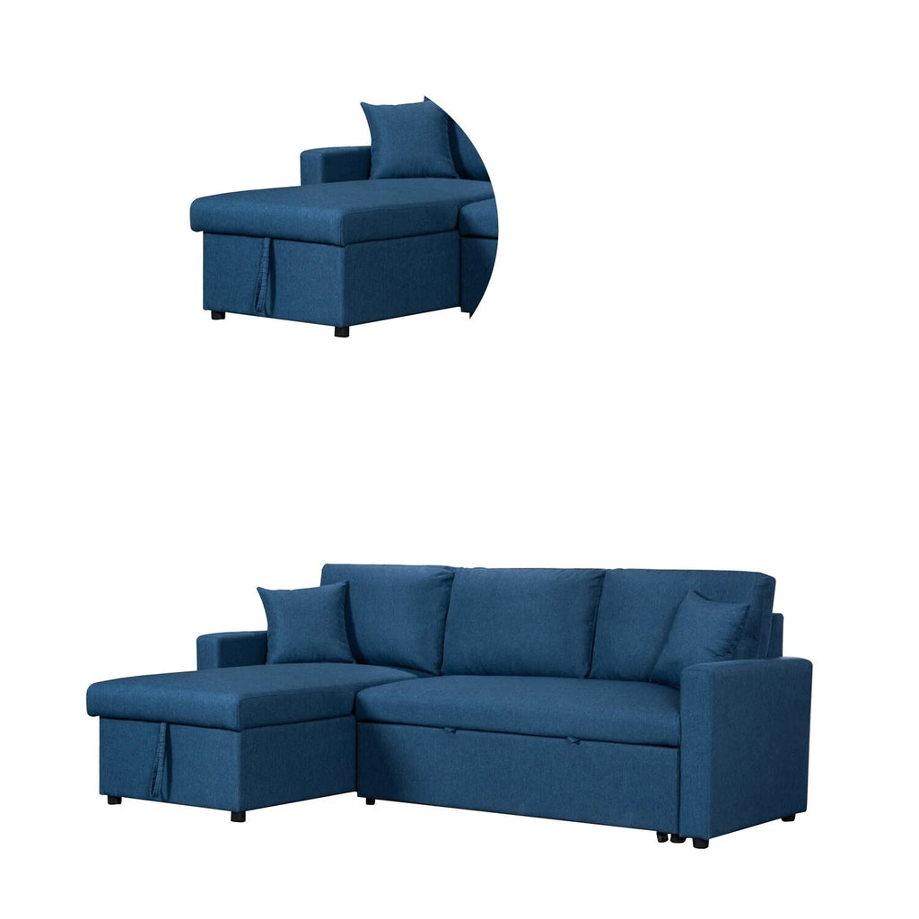 82 Inch Sleeper Sectional Sofa Bed with Storage Chaise, Blue F353
