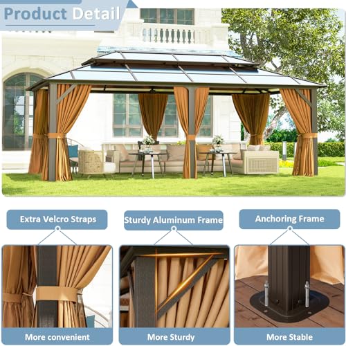 12'x16' Hardtop Aluminum Gazebo with Curtains and Netting R8558