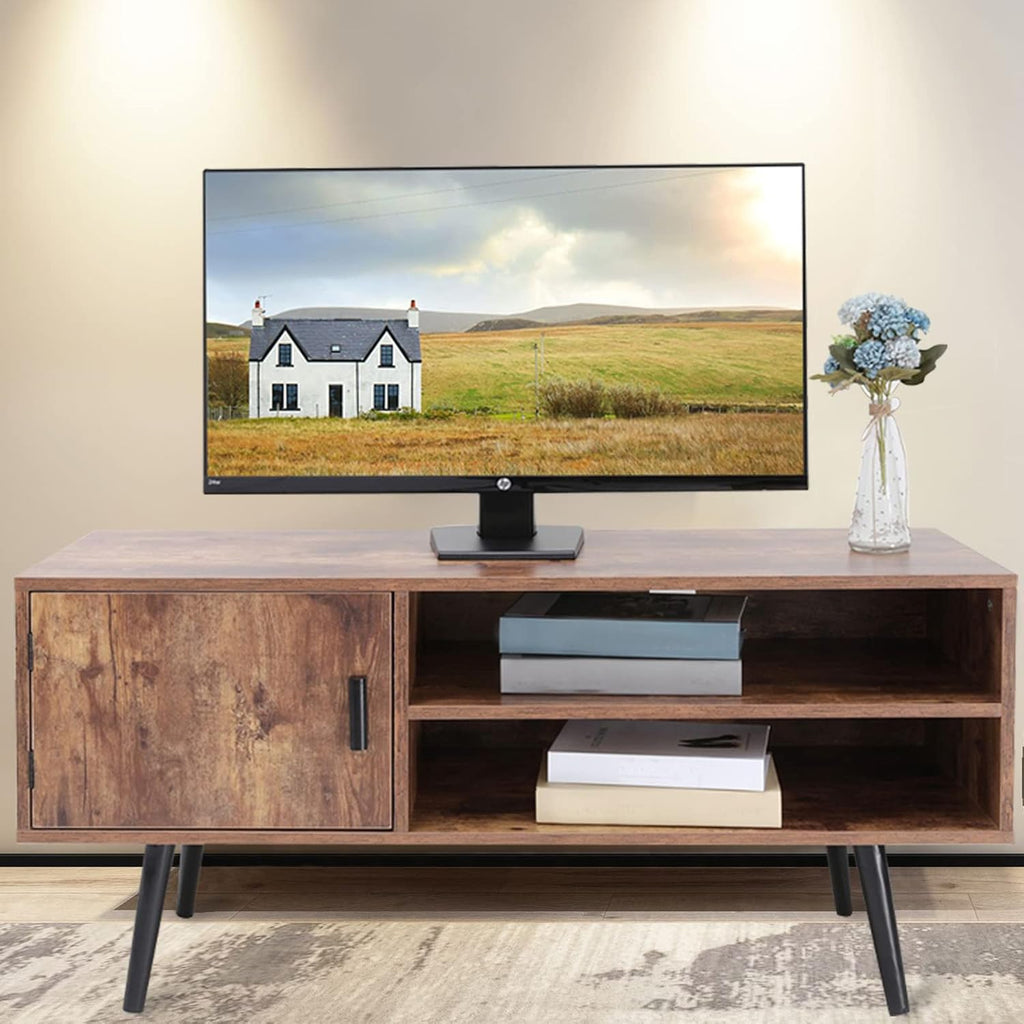 Rustic Brown TV Stand with Open Storage Shelves and Cabinet K78242