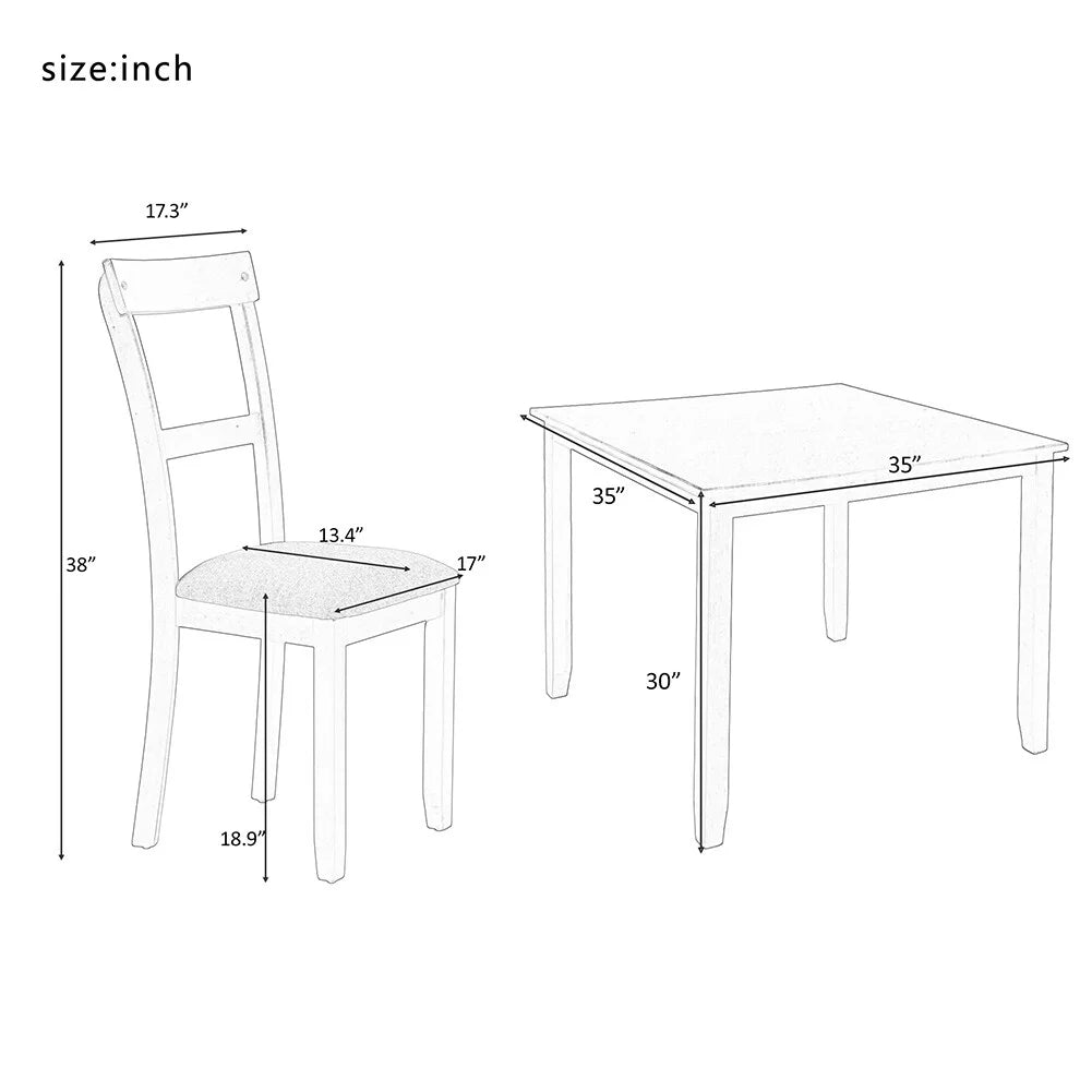 5-Piece Wooden Dining Table Set with 4 Chairs Grey U78796