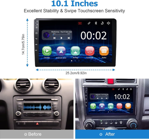 10.1 IPS Touchscreen Car Stereo with Wireless CarPlay Android Auto Bluetooth 5.0 Backup Camera H8947