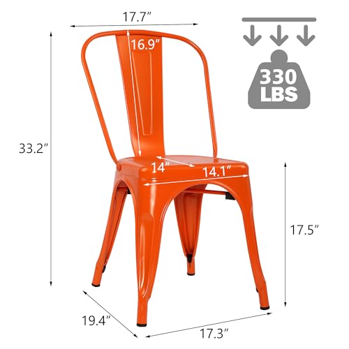 Orange Metal Stackable Side Chairs Set of 4 F455
