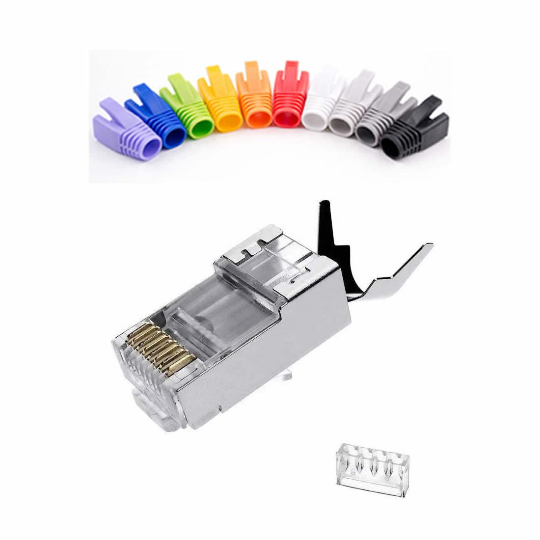 Cat7 RJ45 Connectors 100 Pcs Metal Shielded FTP 8P8C Modular Network Plug F30243