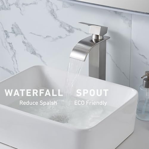 Brushed Nickel Waterfall Single Handle Bathroom Sink Faucet with Pop-up Drain I843