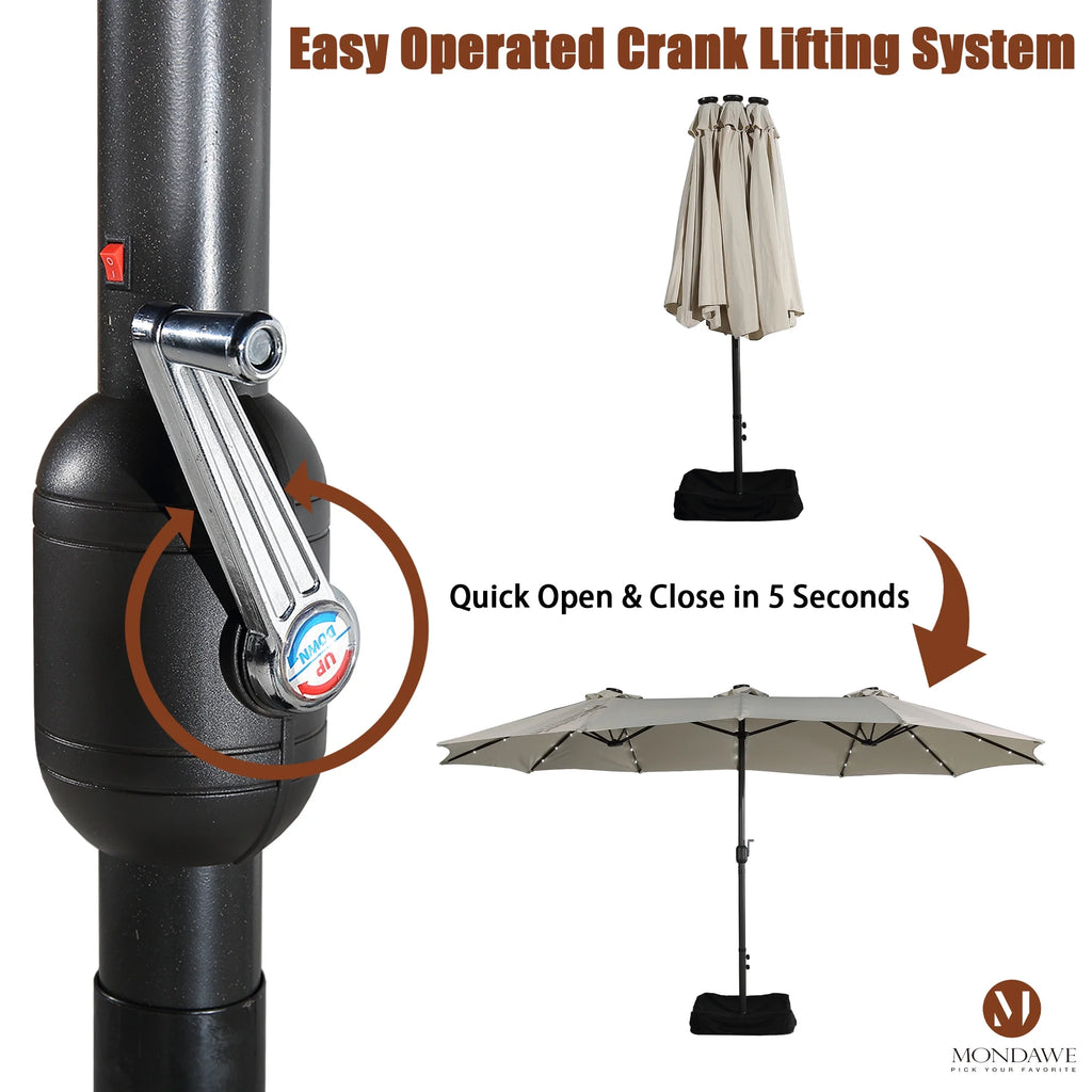 15ft Large Patio Umbrella with 36 LED Lights, Base Included X639