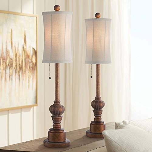 Set of 2 28" Tall Cream Fabric Bell Shade Buffet Table Lamps P3151