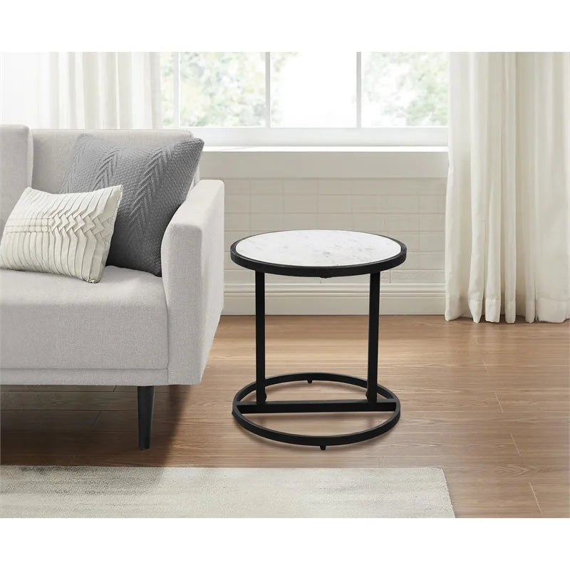 Round White Marble Top End Table L931