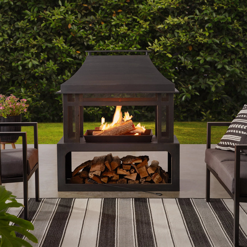 45-Inch Outdoor Steel Fireplace with Chimney D566
