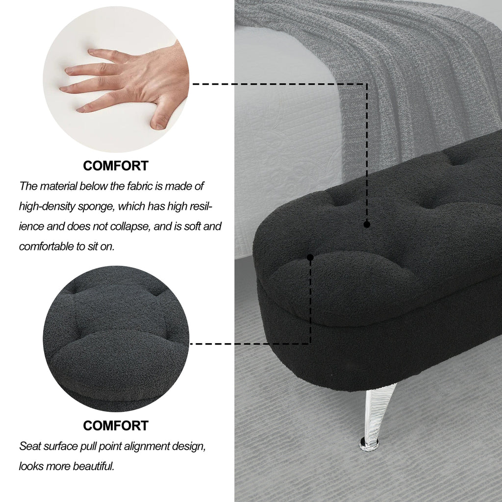 Black Teddy Storage Ottoman Bench G475