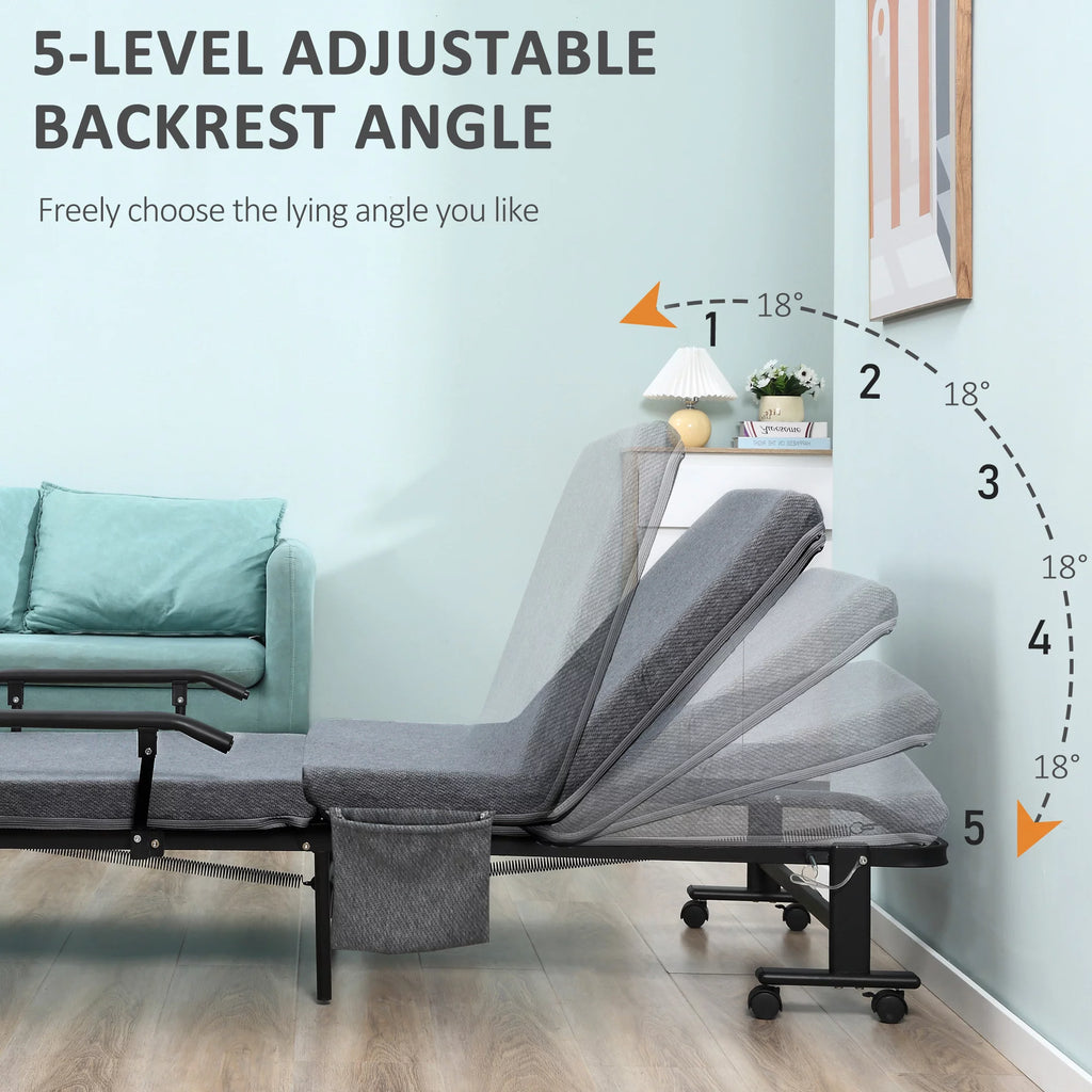Folding Bed with 3.25" Mattress and Metal Frame on Wheels, Dark Grey O356571