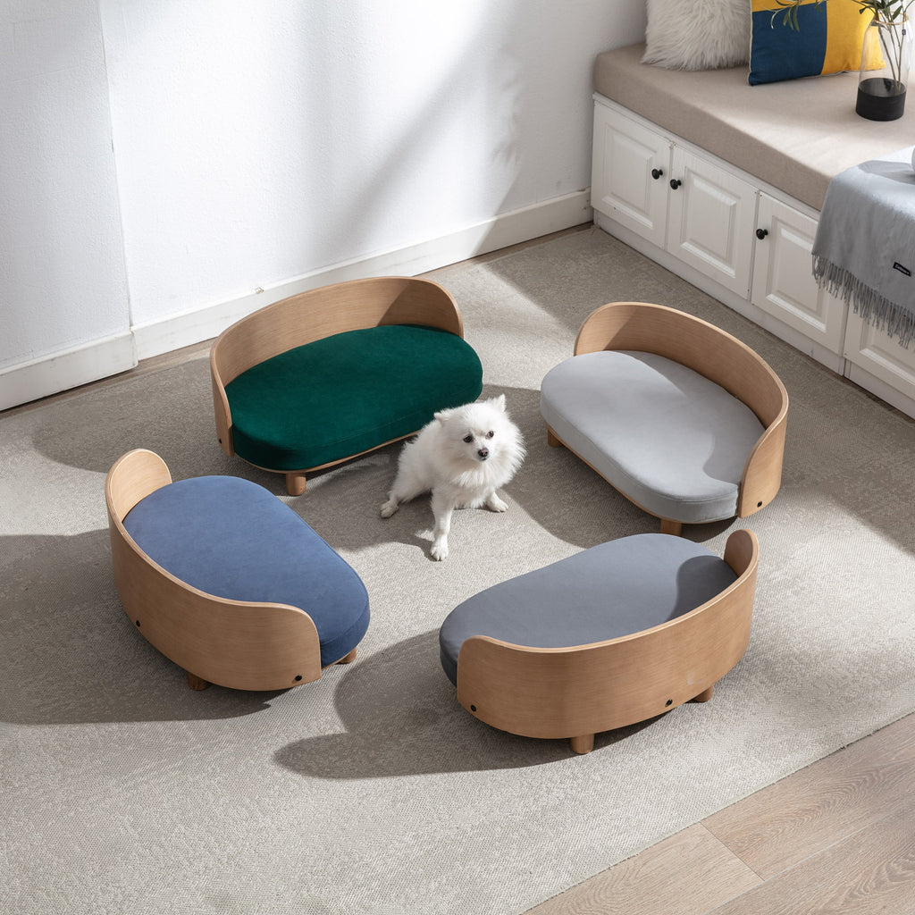 Scandinavian Style Elevated Dog Bed Pet Sofa with Solid Wood Legs and Velvet Cushion A948100