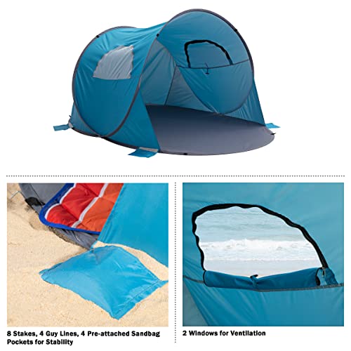 Blue Pop Up Beach Tent Sun Shelter with UV Protection O263