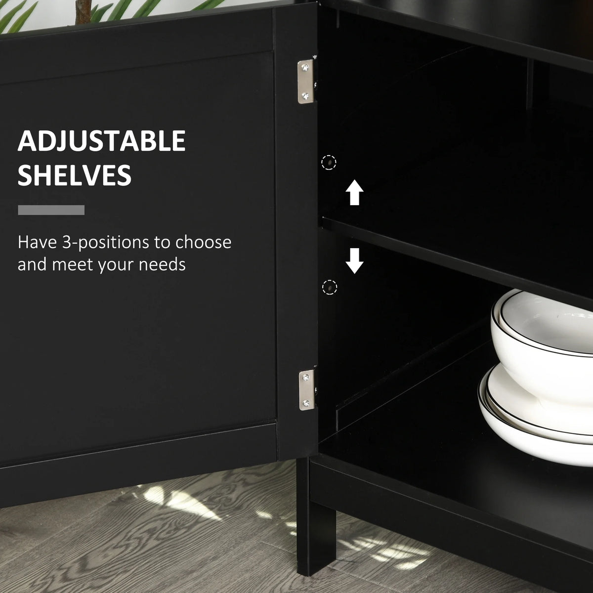Black Wooden Kitchen Buffet Sideboard with Cabinet and Shelf Y5213