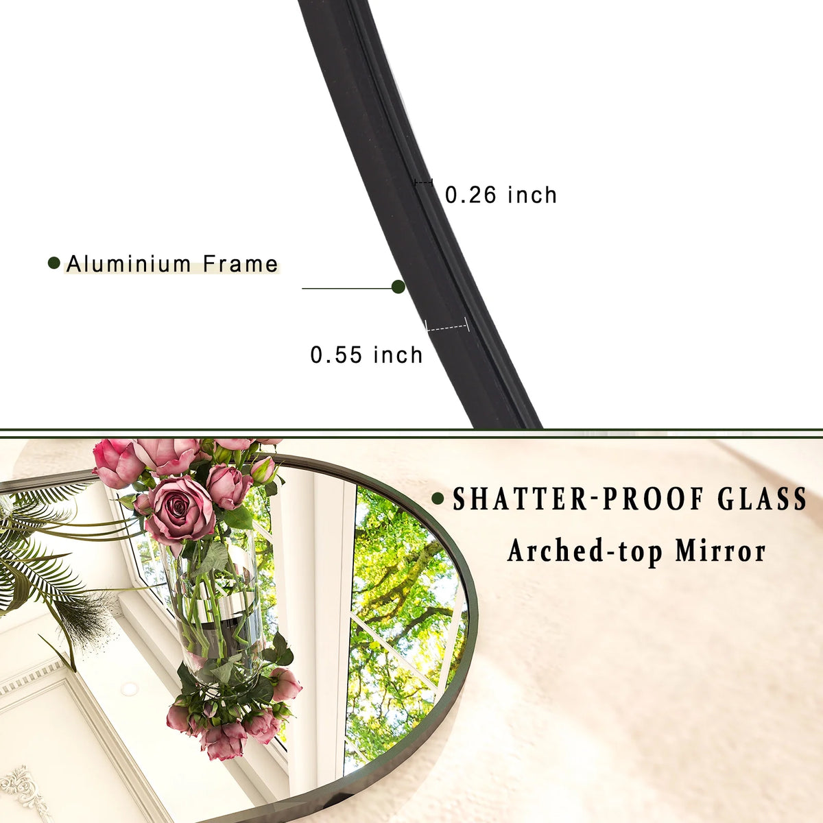 Black 64x21.1 Arched Full Length Floor Mirror P1414