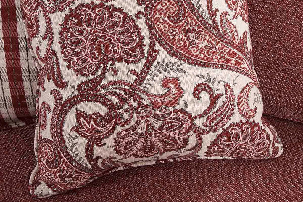 Rustic Red Sofa with Four Accent Pillows V7557