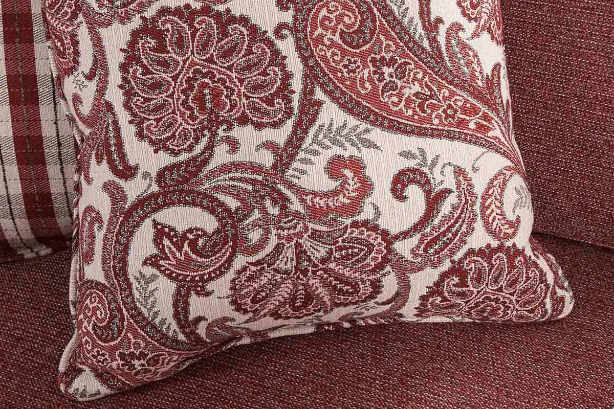 Rustic Red Sofa with Four Accent Pillows V7557