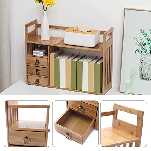 Bamboo Desktop Bookshelf with 3 Drawers (Nut-Brown) T889996