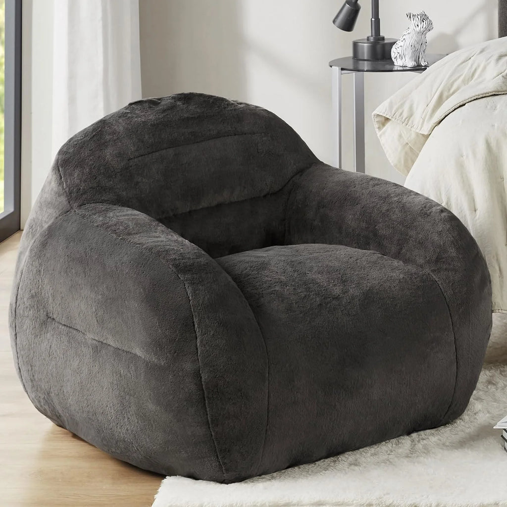 Grey Faux Fur Bean Bag Chair with Memory Foam Filler G678