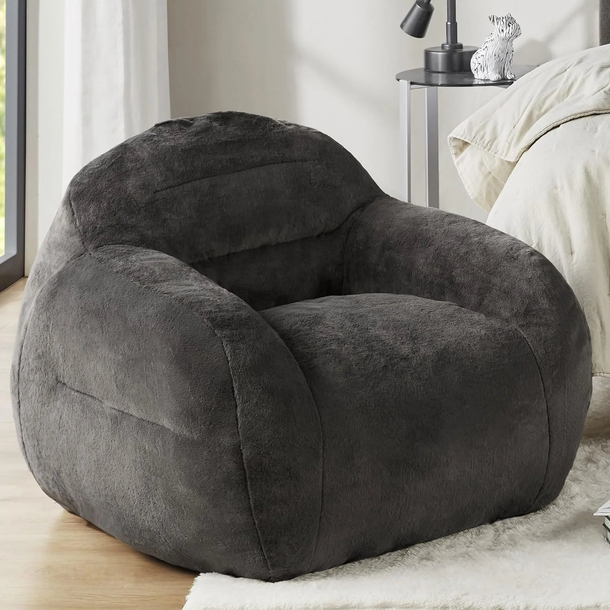 Grey Faux Fur Bean Bag Chair with Memory Foam Filler G678