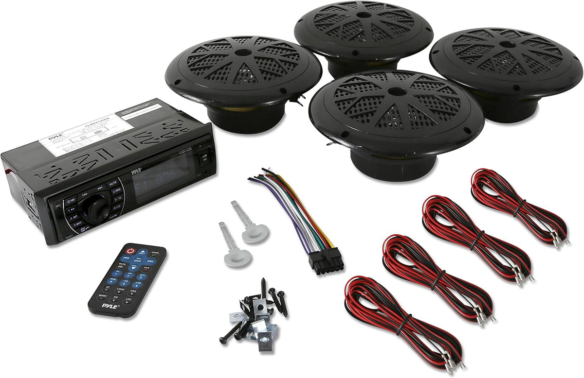 Marine Head Unit Receiver Speaker Kit with Bluetooth and 6.5’’ Waterproof Speakers Q196344