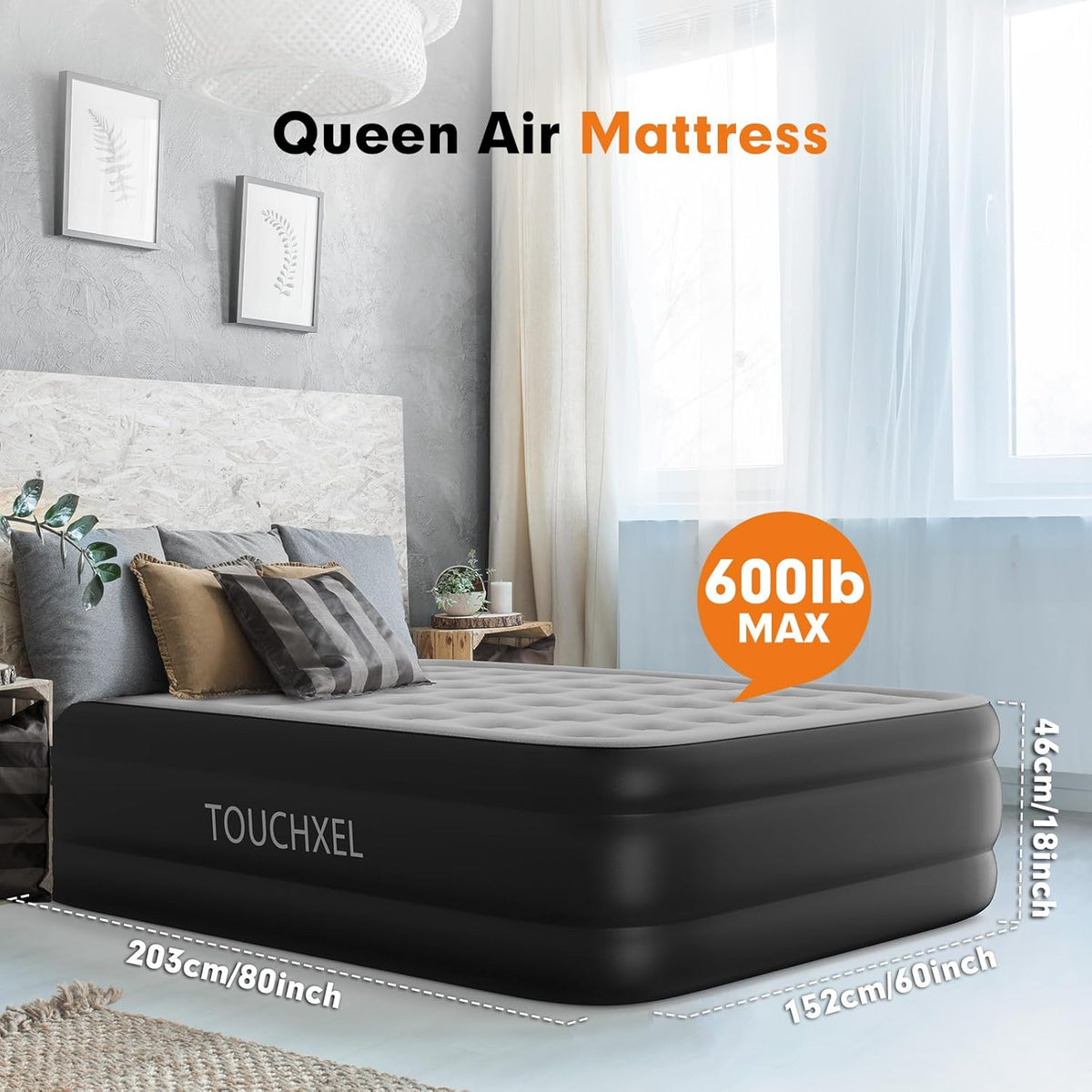 Queen Self Inflating Air Mattress 18" High with Built in Double Pump V64922