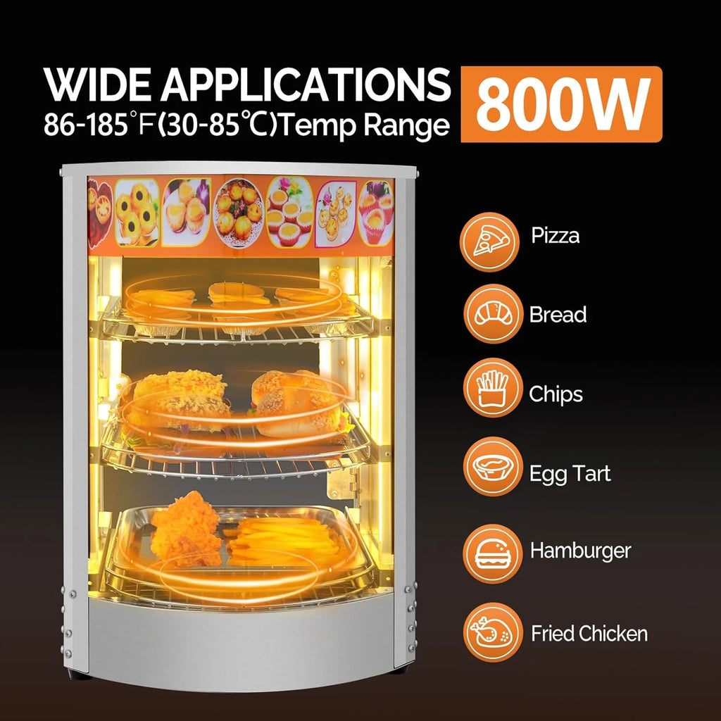 3-Tier Food Warmer Display Case with LED Lighting B172