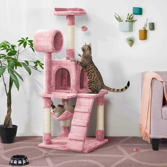 Plush Cat Tree Condo with Hammock Tunnel S134428