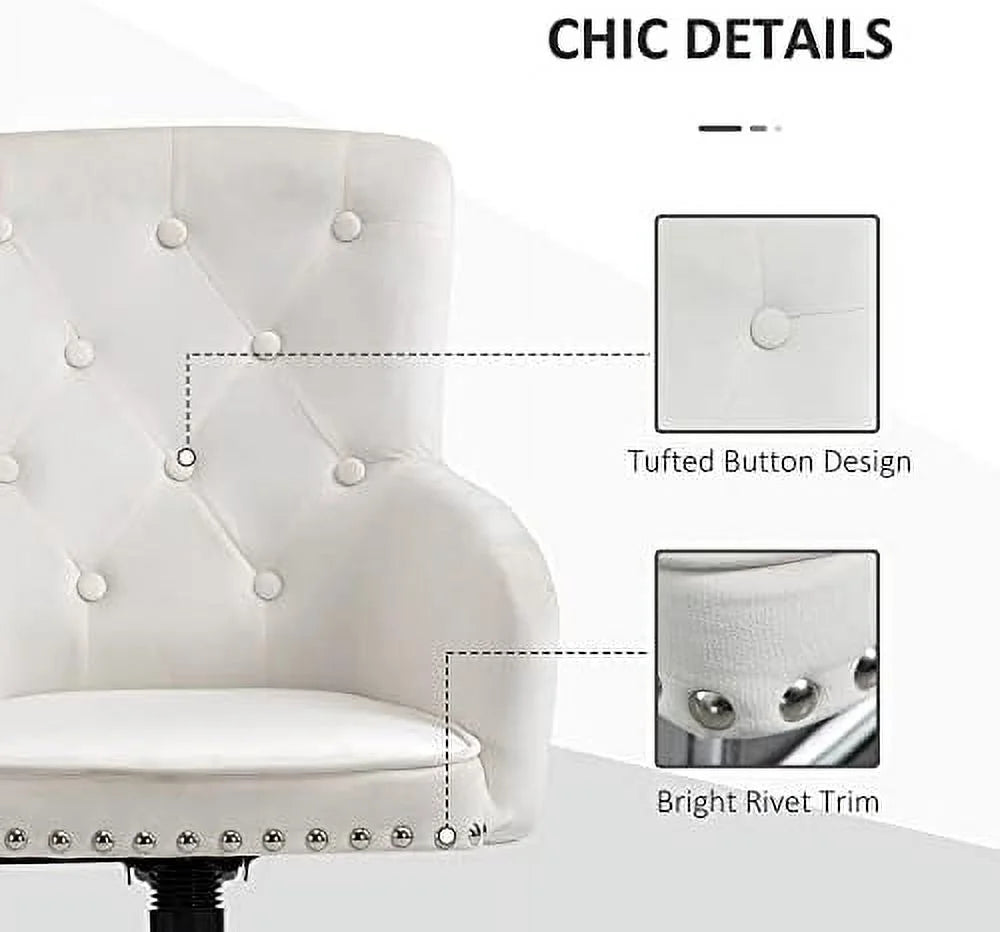 White Tufted Velvet Swivel Desk Chair D5628
