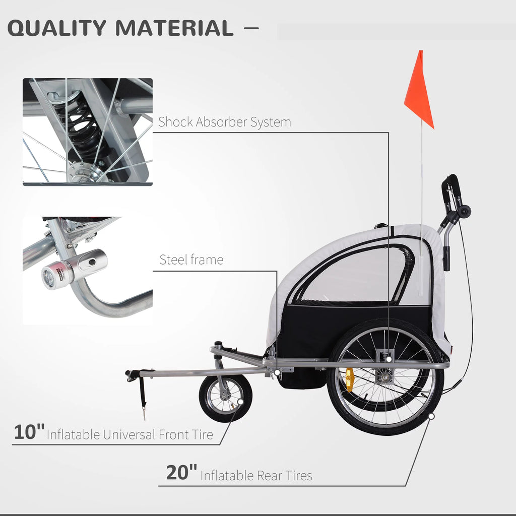 2-in-1 Double Child Two-Wheel Bicycle Cargo Trailer with 2 Safety Harnesses, Green X749