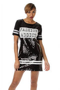 Black and White Sequins Shirt Dress Q128