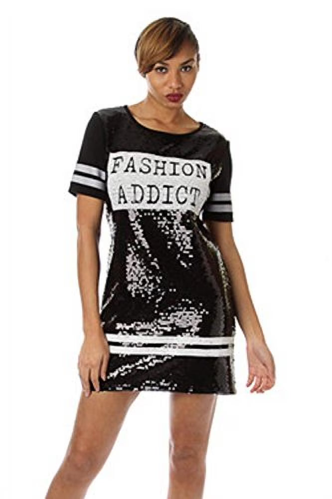 Black and White Sequins Shirt Dress Q128