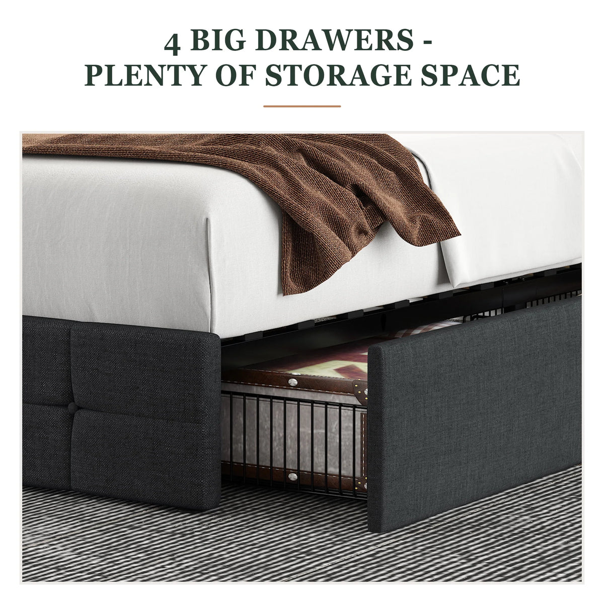 Queen Size Platform Bed Frame with Headboard and 4 Storage Drawers X154
