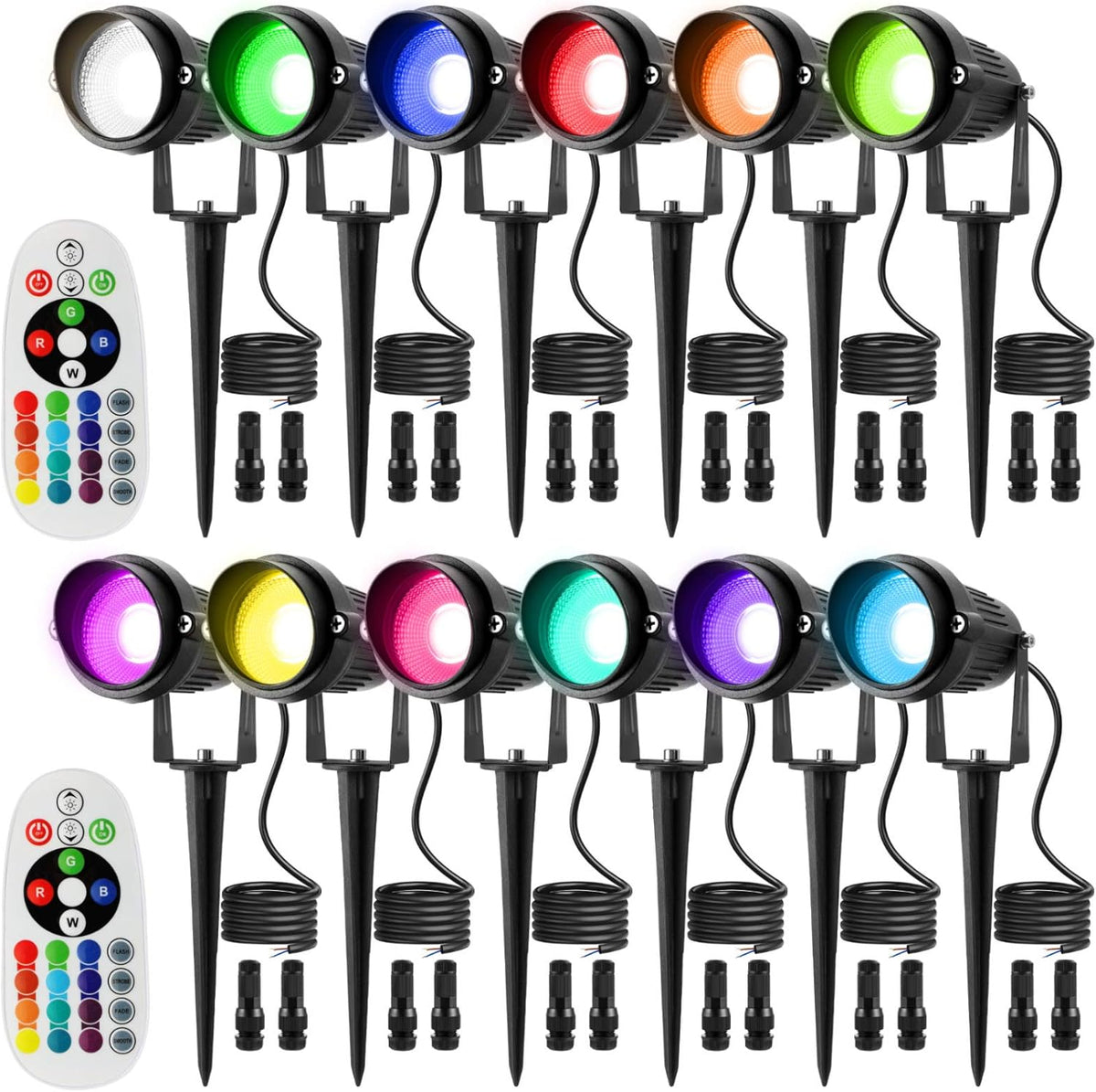 12 Pack 8W RGB Low Voltage LED Landscape Spotlights C5305