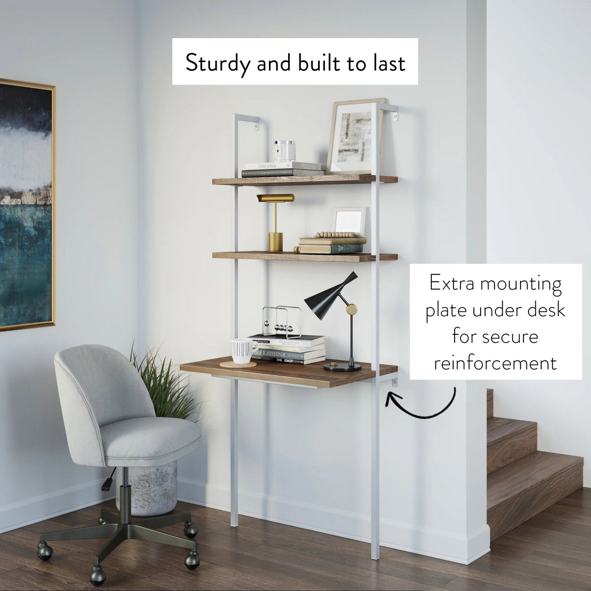 2-Shelf Wall Mount Ladder Table Small Computer Desk G392