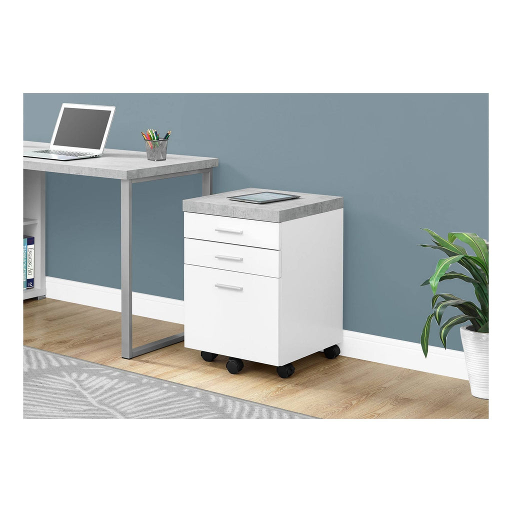 3 Drawer File Cabinet on Castor in White and Gray Cement N59917