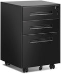Black 3 Drawer Rolling Steel File Cabinet with Lock F54328