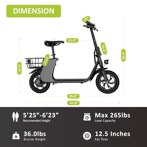 Electric Scooter with Seat & Carry Basket, 672W PWR, 288Wh, 20MPH, 20 Miles, 12.5" Tires H7050