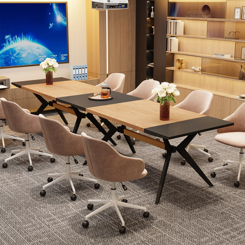 63 inches Rectangular Wood Dining Table with X-Shaped Iron Frame H12681